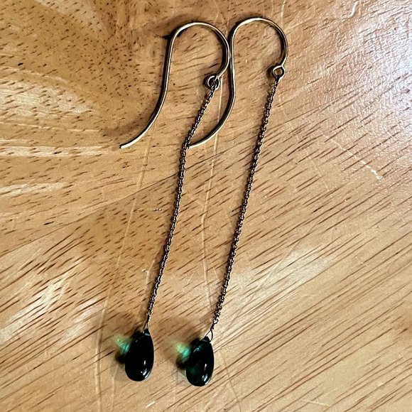 Vtg Green Quartz Teardrop Shoulder Duster Earrings Borealis Jewelry of New York - Picture 1 of 8